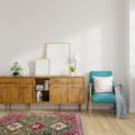 Modern mid Century and vintage interior of living room ,blue lou