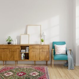 Modern mid Century and vintage interior of living room ,blue lou