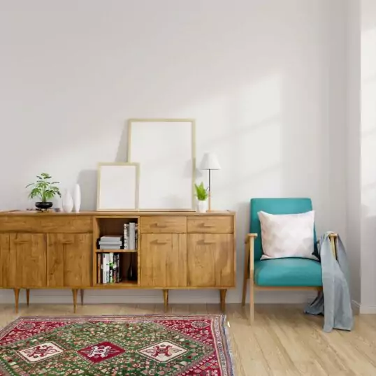 Modern mid Century and vintage interior of living room ,blue lou