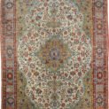 alt="Finely woven Qum carpet with green medallion and floral field" alt="Persian Qum rug with duck egg blue border and soft wool" alt="Qum carpet with floral medallion design and Mohtasham-inspired frame" alt="Elegant Persian rug with green and blue tones in classical style"