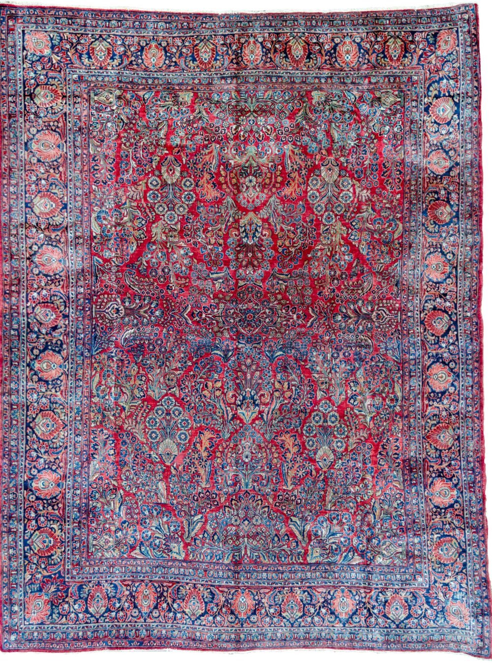 alt="Vintage Saruk carpet with all-over floral bouquet design" alt="Persian rug with thick pile and soft shiny wool" alt="Durable Saruk carpet for dining room or sitting area" alt="Elegant Persian floral rug with classic bouquet layout"