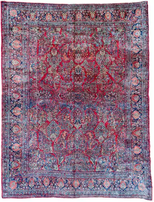 alt="Vintage Saruk carpet with all-over floral bouquet design" alt="Persian rug with thick pile and soft shiny wool" alt="Durable Saruk carpet for dining room or sitting area" alt="Elegant Persian floral rug with classic bouquet layout"