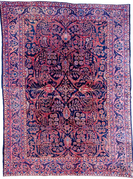 M394-Saruk-363x263cmr.jpg alt="Vintage Saruk carpet with blue field and stylised floral design" alt="Persian Saruk rug with purple floral border and swirling branches" alt="Elegant Saruk rug with high-quality wool and classic floral motifs" alt="Durable Persian carpet with blue background and rare purple border"