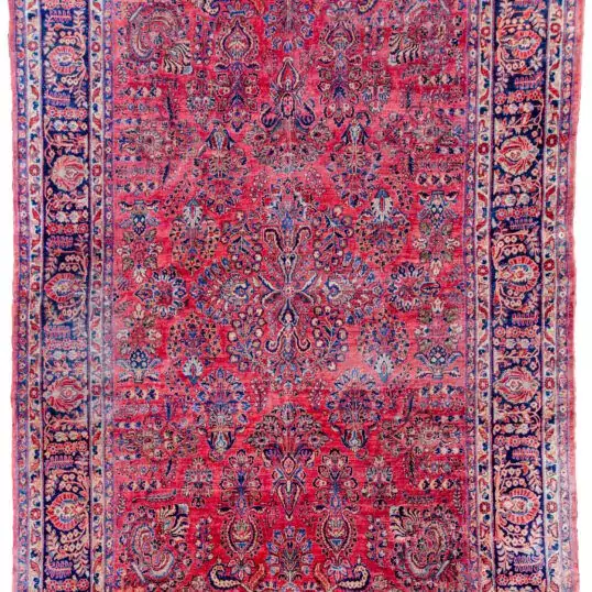 alt="American Saruk rug with red bush design and natural dyes" alt="1920s Persian Saruk carpet for American market with floral pattern" alt="Vintage Saruk rug with rich red hue and durable wool" alt="All-over bush design Persian rug with handspun wool"