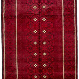 Vintage Baluch rug with Mina Khani design Red and blue tribal Persian rug Geometric border Baluch carpet Persian rug with floral pattern Northeast Iran vintage Baluch rug