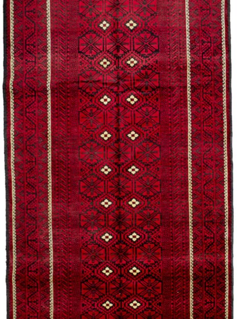 mehdi-12205-Baluch-274x136cm.jpg Vintage Baluch rug with Mina Khani design Red and blue tribal Persian rug Geometric border Baluch carpet Persian rug with floral pattern Northeast Iran vintage Baluch rug