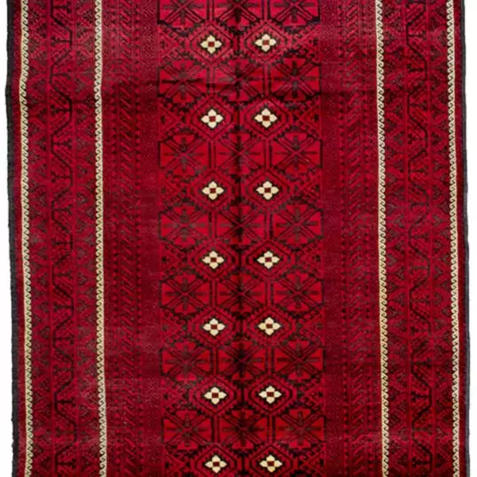 Vintage Baluch rug with Mina Khani design Red and blue tribal Persian rug Geometric border Baluch carpet Persian rug with floral pattern Northeast Iran vintage Baluch rug