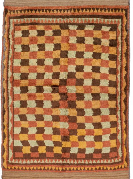 handwoven-bakhtiari-gabbeh-rug.jpg decorative-earth-tone-persian-gabbeh.jpg square-design-gabbeh-rug.jpg artisan-fringe-bakhtiari-gabbeh.jpg