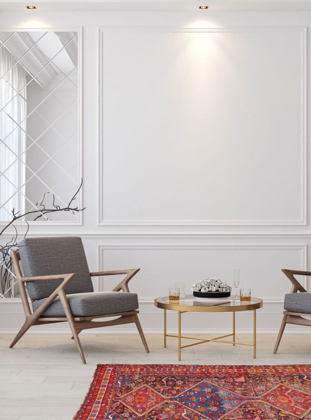 Classic white modern interior empty room with lounge armchairs, Classic white modern interior empty room with lounge armchairs,