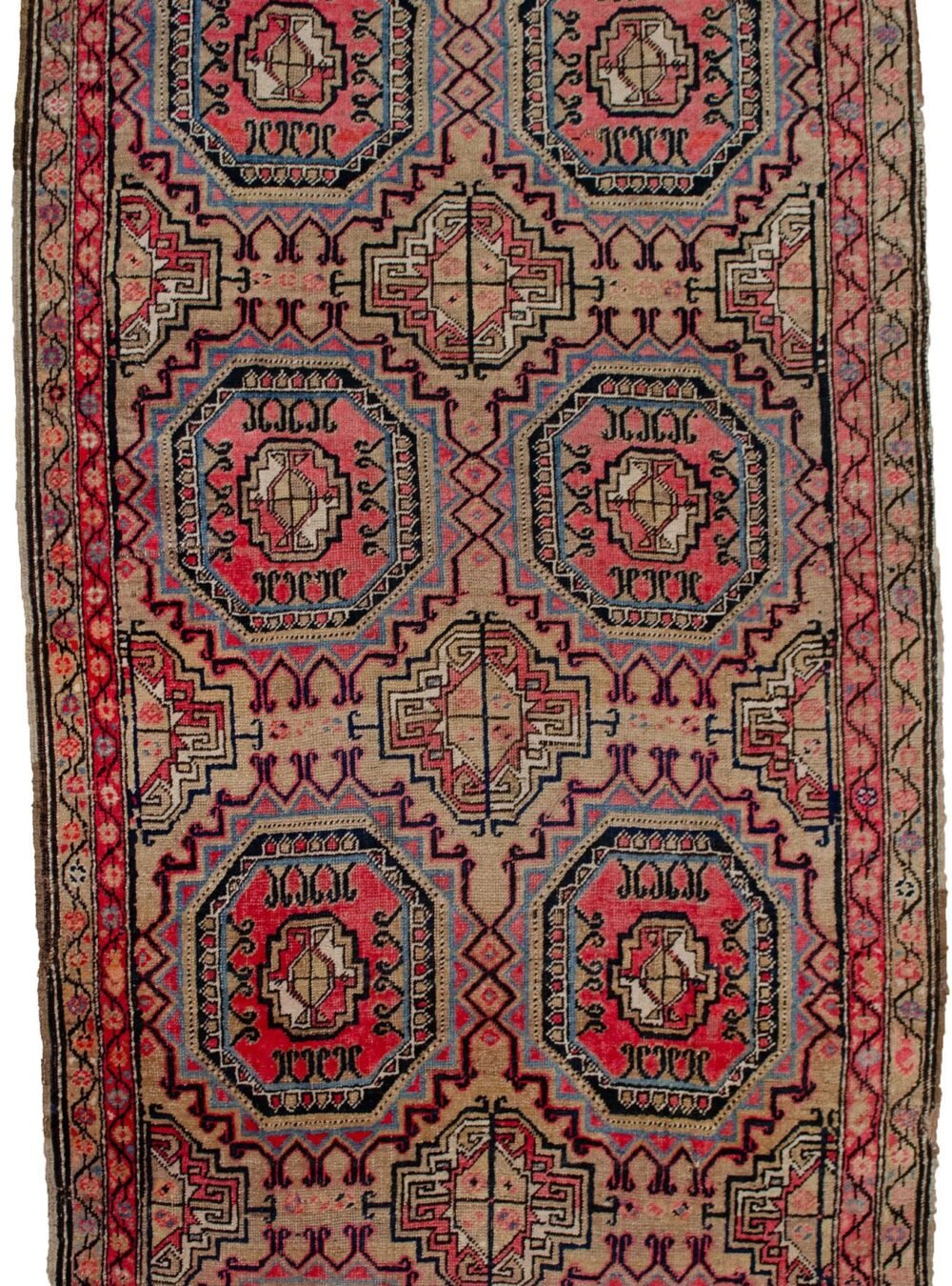 alt="Karabagh rug with rare octagonal motif on soft beige field" alt="Vintage Caucasian rug with subtle palette and narrow borders" alt="Hand-knotted Karabagh rug with octagon design and gentle wear" alt="Neutral-toned Karabagh rug with rare geometric motif and minimalist borders"