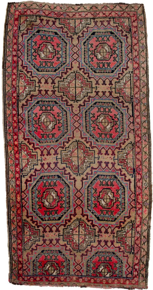 alt="Karabagh rug with rare octagonal motif on soft beige field" alt="Vintage Caucasian rug with subtle palette and narrow borders" alt="Hand-knotted Karabagh rug with octagon design and gentle wear" alt="Neutral-toned Karabagh rug with rare geometric motif and minimalist borders"