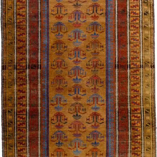 Baluch runner, Gold field rug, Flower pot motif rug, Fine weave Baluch rug, Wool hallway runner, Baluch floral rug, Persian runner rug, Rare color tribal rug, Antique Baluch carpet, Soft wool runner