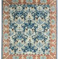 alt="Hand-knotted William Morris inspired rug with blue floral design and squarish format" alt="Arts and Crafts movement carpet with floral motifs and natural dyes" alt="Blue field William Morris style rug with heirloom craftsmanship" alt="William Morris carpet reproduction with Turkish knot and floral border"