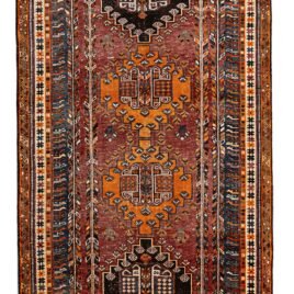 alt="Hand-knotted Qashqai rug with rich red background and four medallions" alt="Tribal Qashqai rug with intricate cream and orange borders" alt="Qashqai rug with blue-grey spandrels and stunning red hue" alt="Pre-owned Qashqai tribal rug featuring bold geometric designs and vibrant colors"