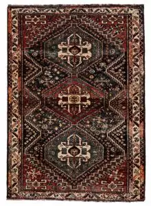 alt="Hand-knotted Qashqai rug with geometric medallions and red background" alt="Tribal Persian rug featuring cream and orange borders with a red field" alt="Vintage Qashqai rug with wool construction and intricate geometric patterns" alt="Pre-owned Qashqai tribal rug with bold red, cream, and orange colors"
