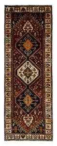 alt="Hand-knotted Qashqai tribal runner with scarab medallions and tribal motifs" alt="Burgundy Qashqai runner with cream floral border and tribal designs" alt="Qashqai runner with rich burgundy background and intricate tribal motifs" alt="Rare Qashqai runner featuring scarab medallions and nature-inspired border"