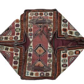 alt="Qashqai Mafrash with kilim panel and intact leather straps" alt="Antique Persian tribal storage chest with vibrant kilim weaving" alt="Vintage Qashqai Mafrash box with traditional tribal motifs" alt="Decorative kilim Mafrash with original leather handles from southern Iran"