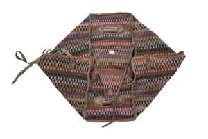 alt="Antique Qashqai Mafrash with colourful kilim panels and original leather straps" alt="Vintage Persian tribal bedding box with handwoven geometric motifs" alt="Decorative Qashqai Mafrash with intact handles and tribal kilim designs" alt="Nomadic Persian Mafrash storage chest with woven kilim sides and leather handles"