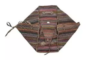 alt="Antique Qashqai Mafrash with colourful kilim panels and original leather straps" alt="Vintage Persian tribal bedding box with handwoven geometric motifs" alt="Decorative Qashqai Mafrash with intact handles and tribal kilim designs" alt="Nomadic Persian Mafrash storage chest with woven kilim sides and leather handles"