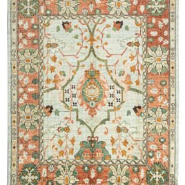 alt="Handwoven Ushak carpet with aqua green field and red border" alt="Donegal-inspired carpet with stylized flowers and green branches" alt="Aqua and red Ushak rug with asymmetrical floral design" alt="Handspun wool Ushak carpet using natural dyes in traditional style"