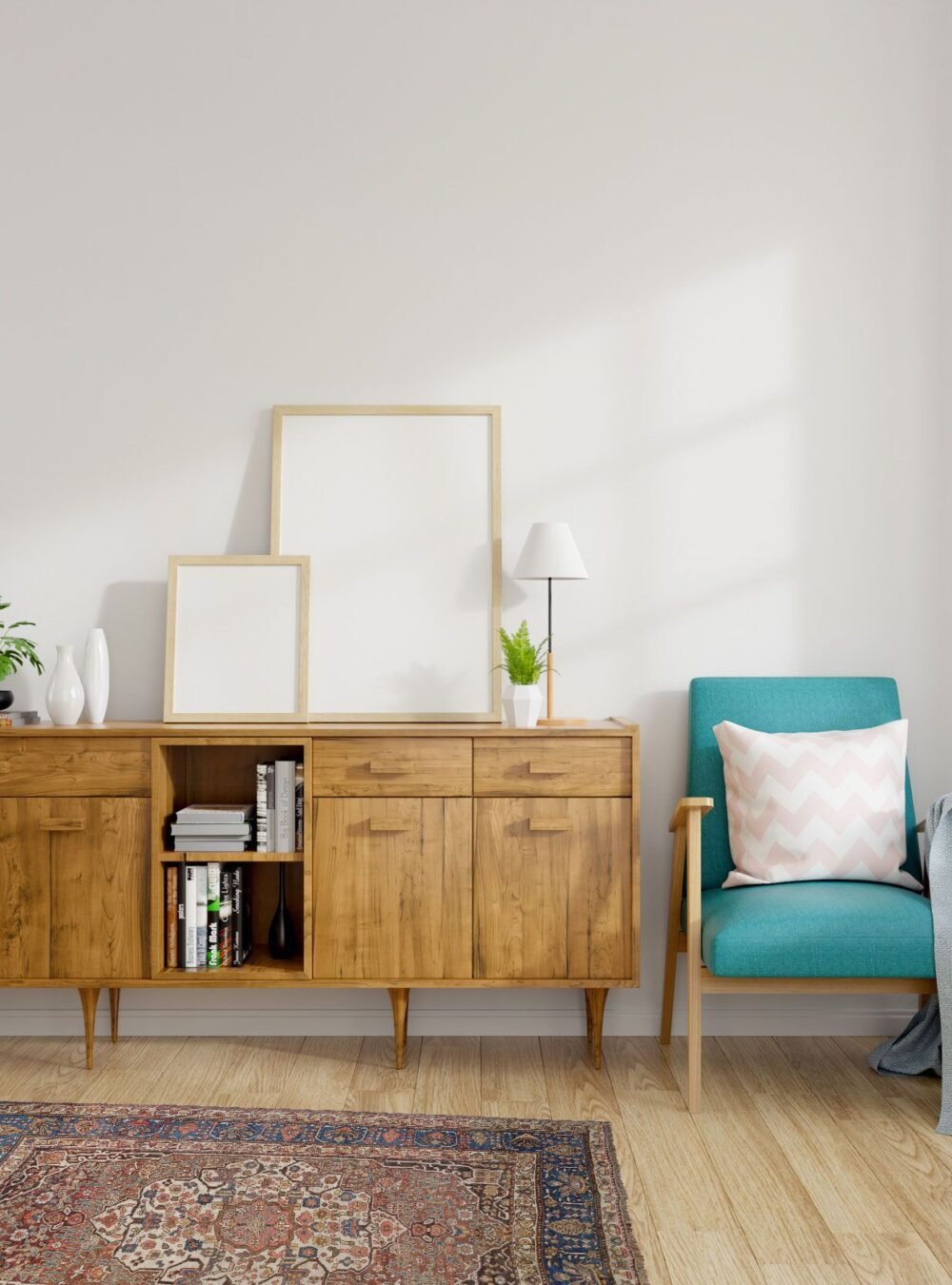 Modern mid Century and vintage interior of living room ,blue lou Modern mid Century and vintage interior of living room ,blue lou