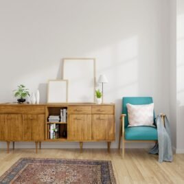 Modern mid Century and vintage interior of living room ,blue lou