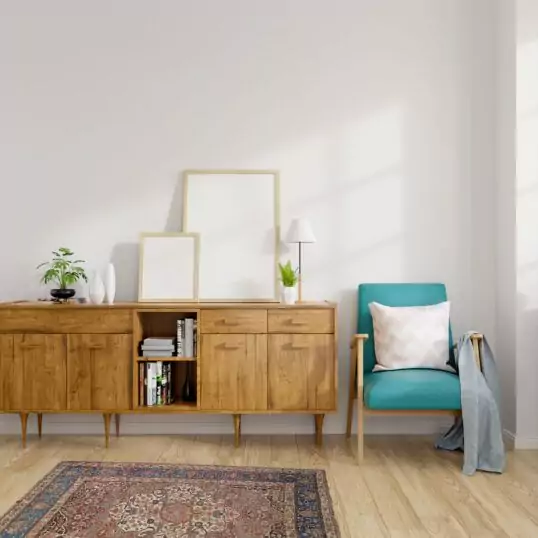 Modern mid Century and vintage interior of living room ,blue lou