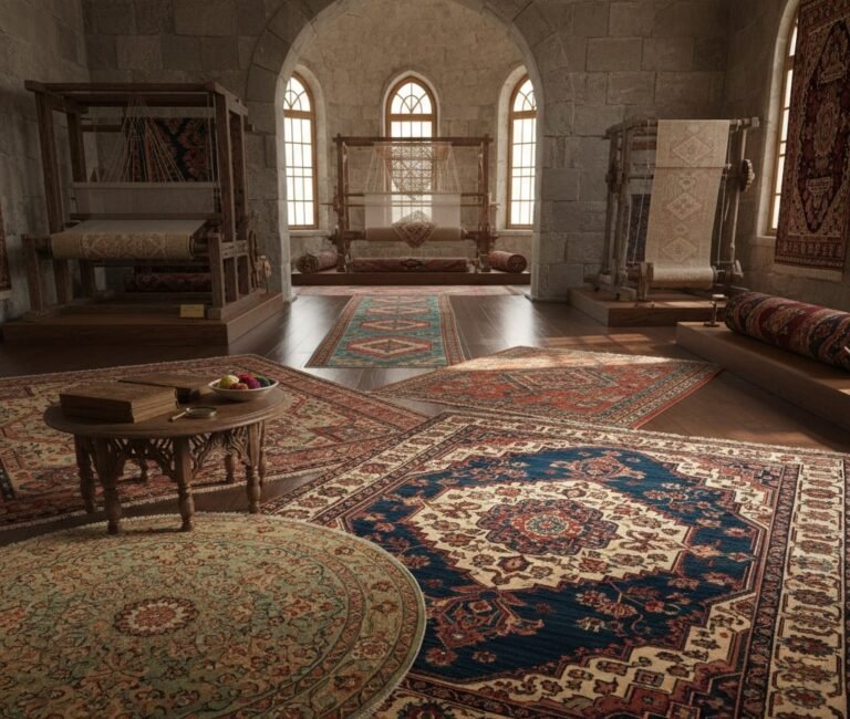 Elegant Persian rugs in a gallery