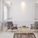 Classic white modern interior empty room with lounge armchairs,