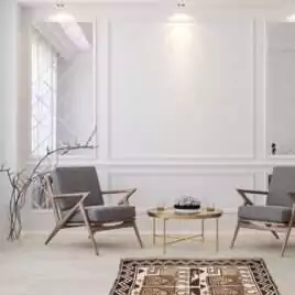 Classic white modern interior empty room with lounge armchairs,