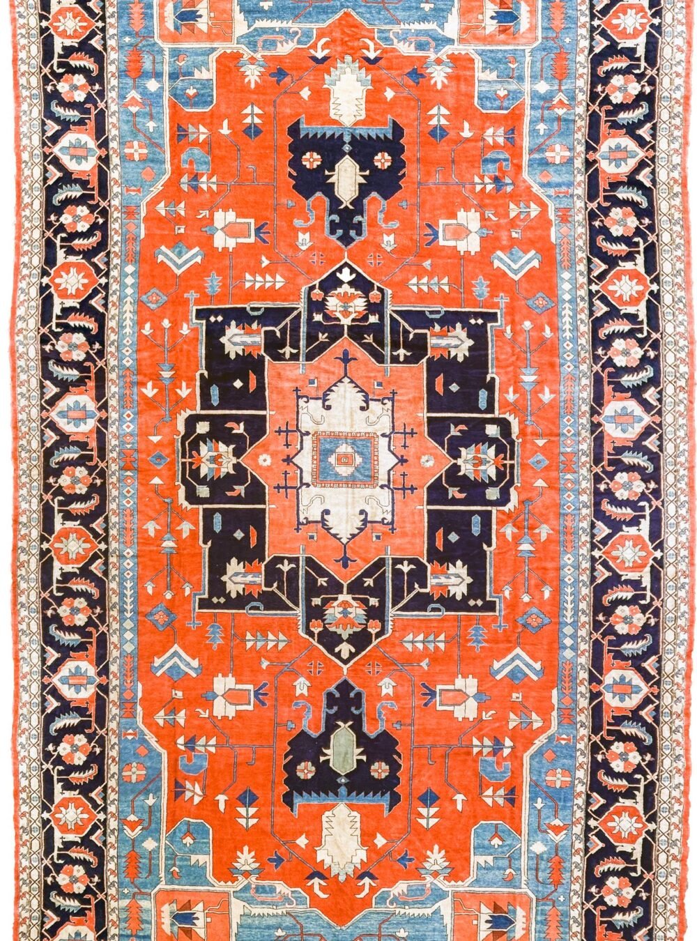 Large Hand-Knotted Terracotta & Navy Wool Rug 780x427cm