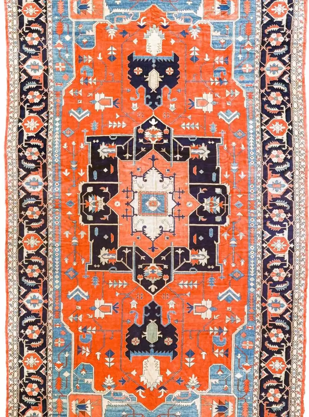 Large Hand-Knotted Terracotta & Navy Wool Rug 780x427cm