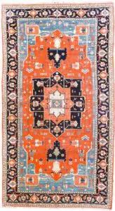Large Hand-Knotted Terracotta & Navy Wool Rug 780x427cm