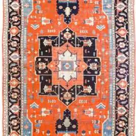 Large Hand-Knotted Terracotta & Navy Wool Rug 780x427cm