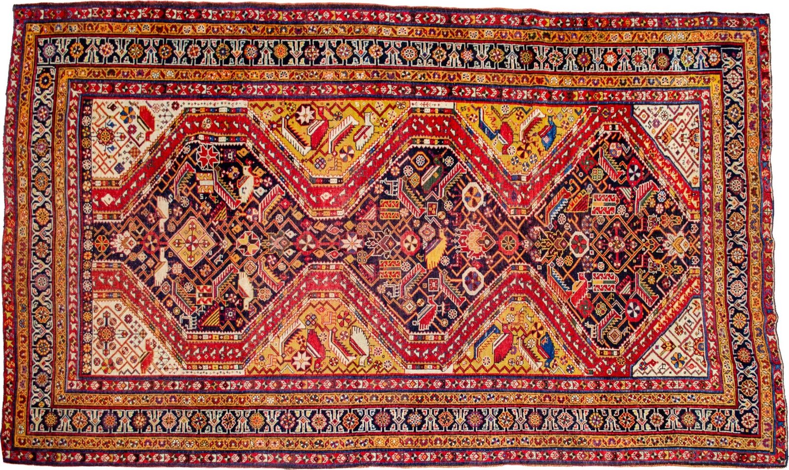 H388-Qashqai-231x140cm triple-medallion-tribal-persian-rug.jpg